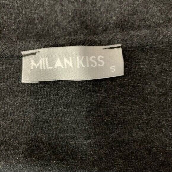 Milan Kiss Ribbed Top Small Gray Long Sleeve Slim Fit Basic V Neck - Picture 6 of 7
